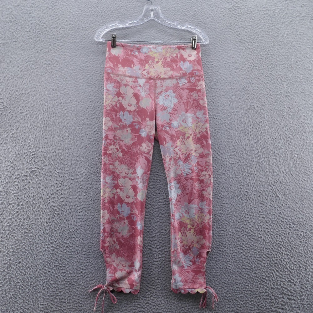 Daily Practice Anthropologie Womens Allie Legging Medium Pink Floral Scallop Hem